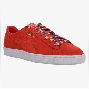 Puma men’s Trevor project Red Suede Low-Top casual Sneakers with Rainbow Laces